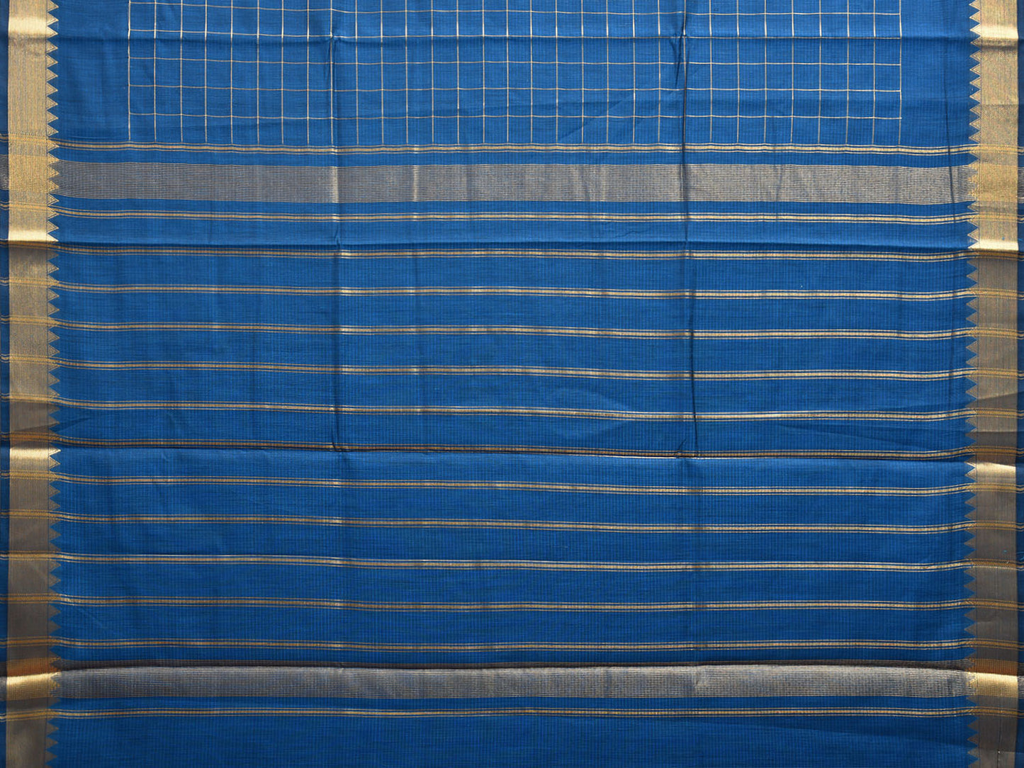 Blue Mangalgiri Cotton Saree with Checks and Strips Pallu Design mn0090