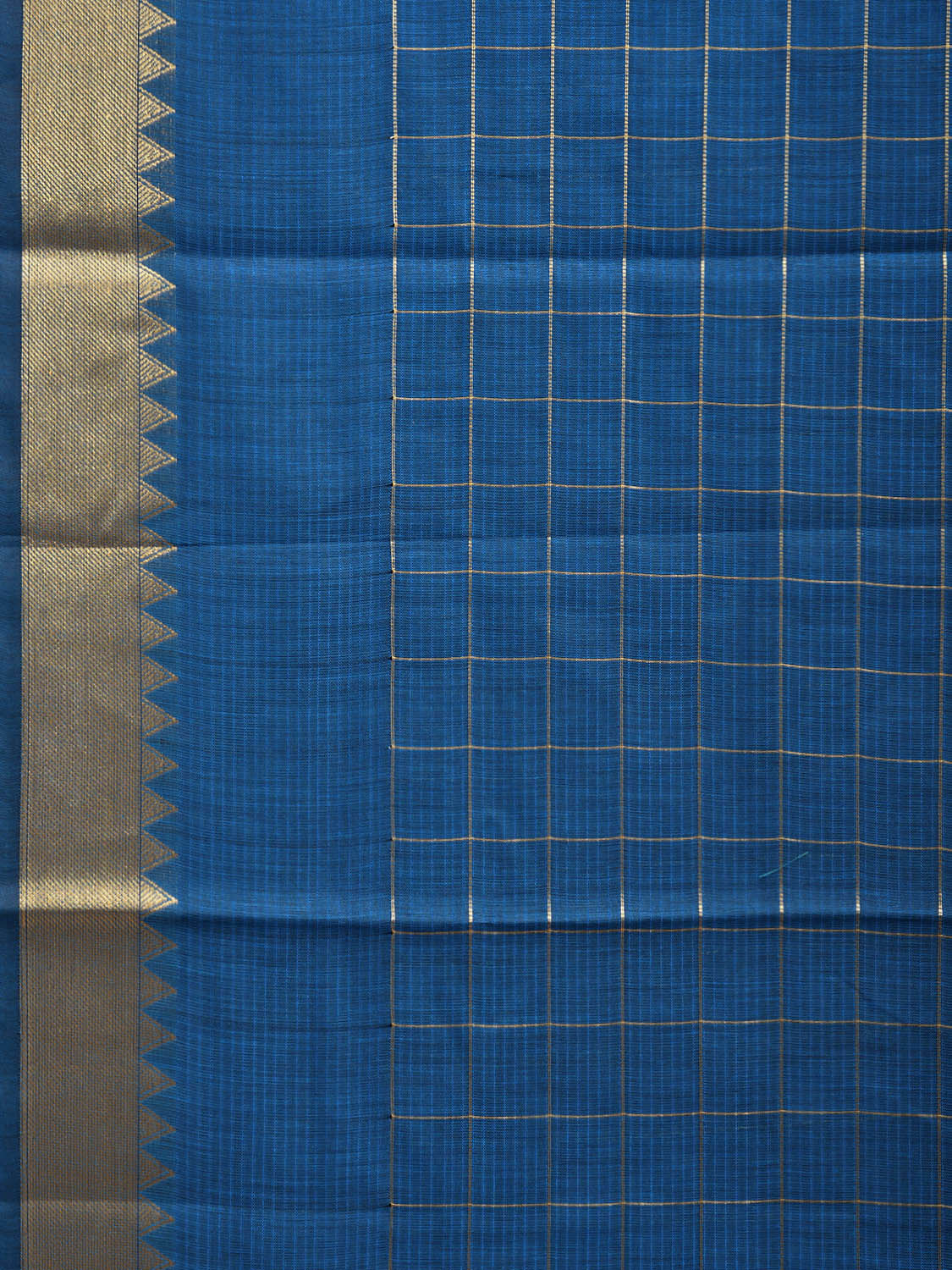 Blue Mangalgiri Cotton Saree with Checks and Strips Pallu Design mn0090