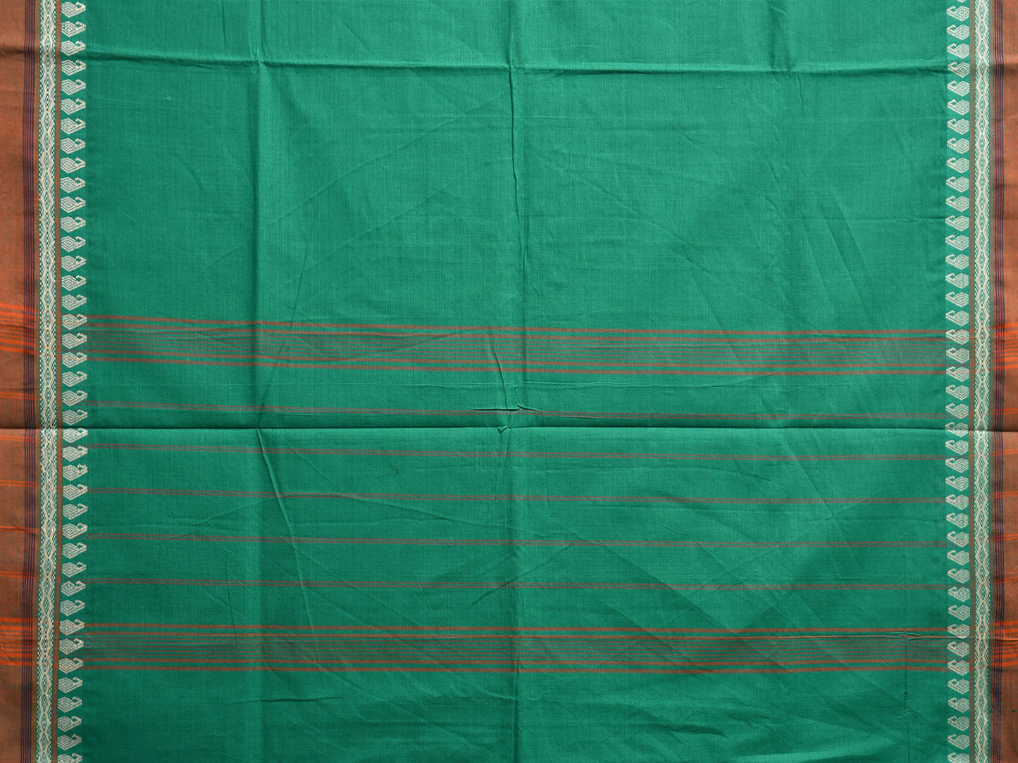 Green Mangalgiri Cotton Plain Saree with Border and Strips Pallu Design mn0094