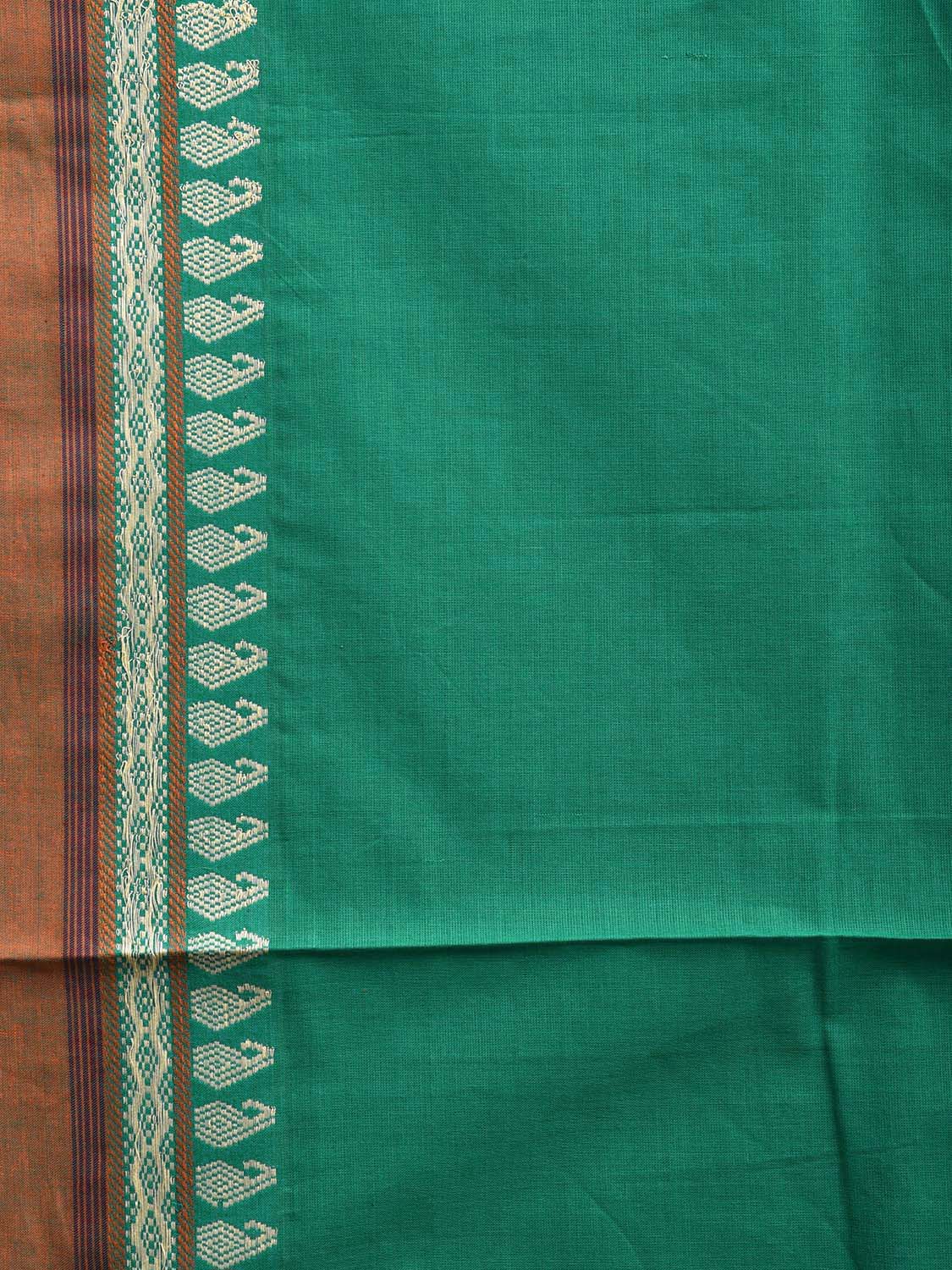 Green Mangalgiri Cotton Plain Saree with Border and Strips Pallu Design mn0094