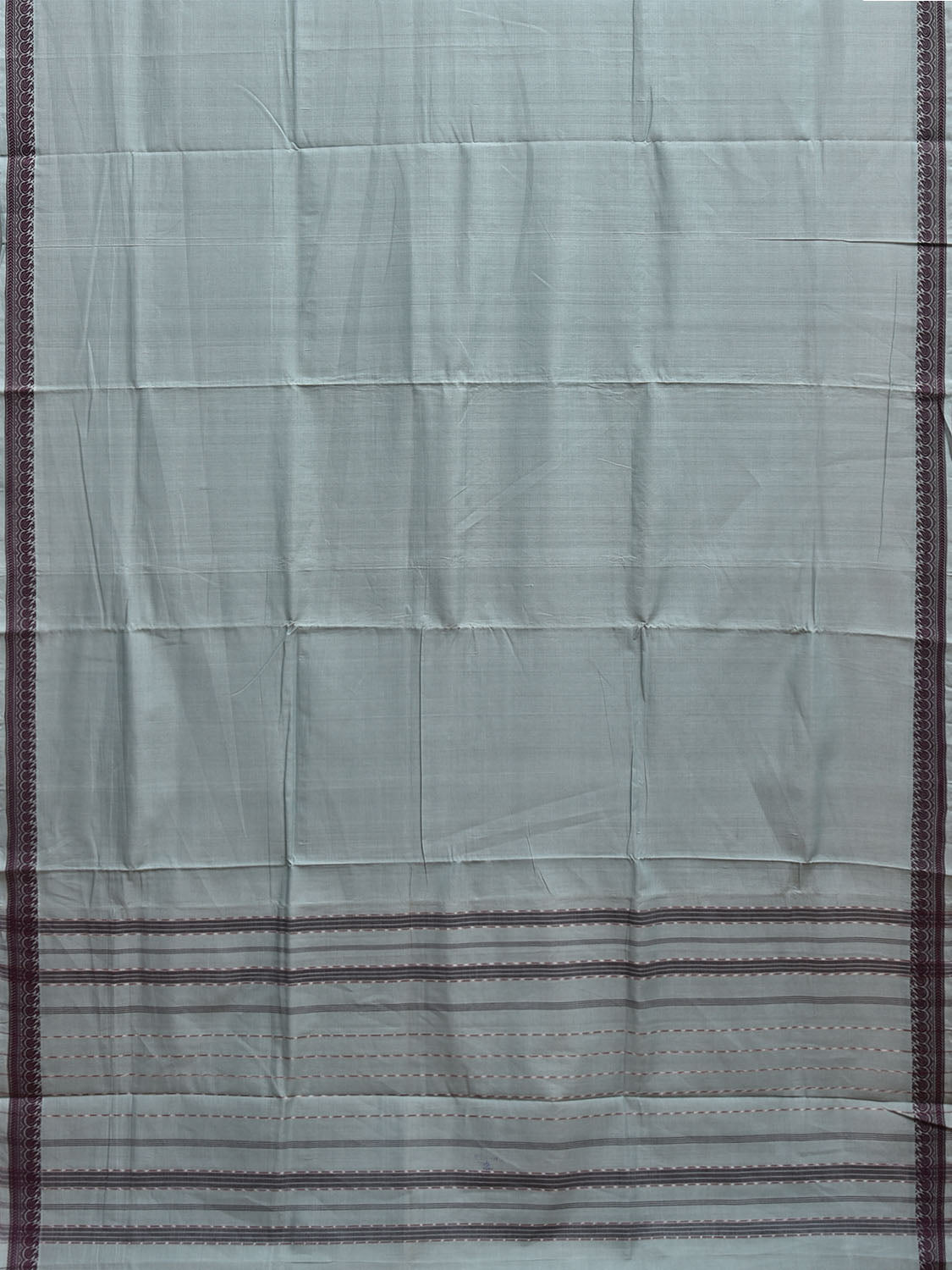 Light Grey Mangalgiri Cotton Plain Saree with Border and Strips Pallu Design mn0095
