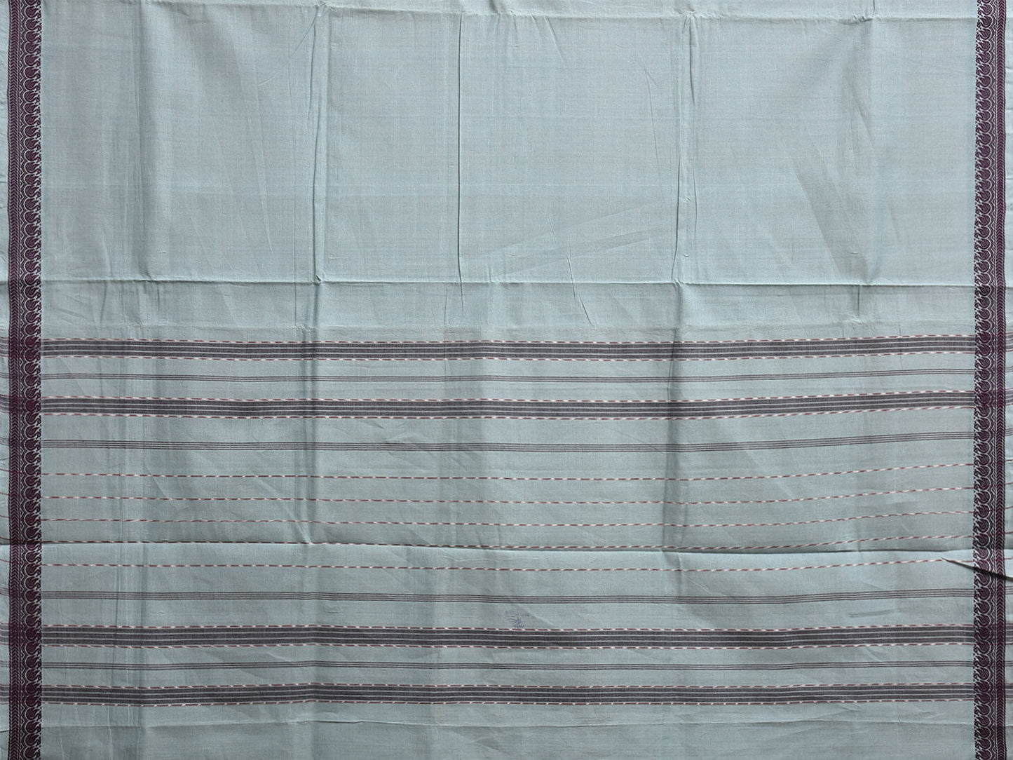 Light Grey Mangalgiri Cotton Plain Saree with Border and Strips Pallu Design mn0095