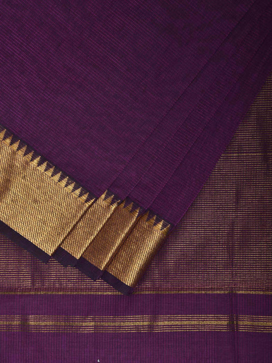 Purple Mangalgiri Cotton Handloom Saree with Strips and Small Temple Border Design No Blouse mn0110