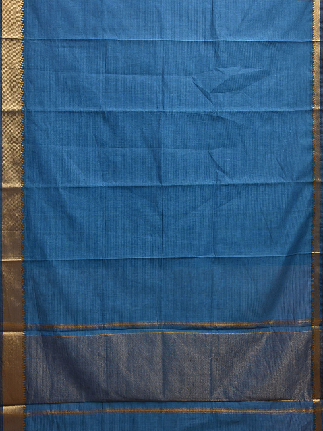 Blue Mangalgiri Cotton Handloom Saree with Strips and Small Temple Border Design No Blouse mn0111