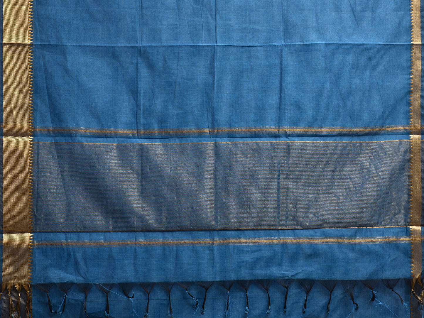 Blue Mangalgiri Cotton Handloom Saree with Strips and Small Temple Border Design No Blouse mn0111