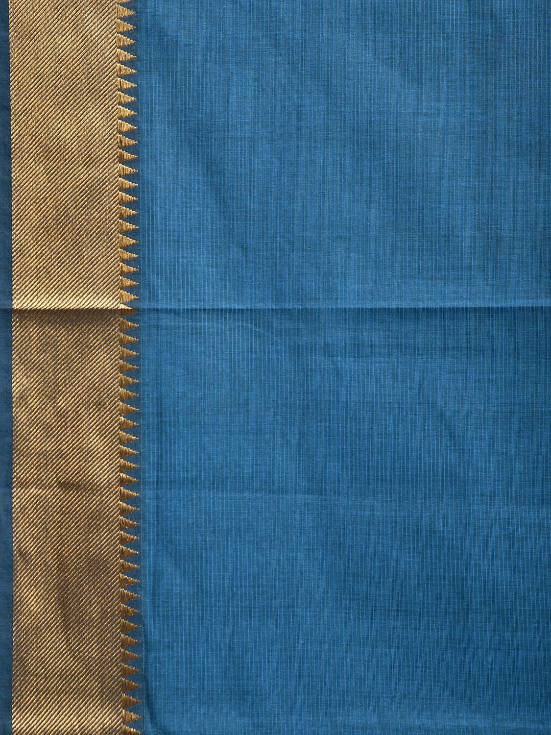 Blue Mangalgiri Cotton Handloom Saree with Strips and Small Temple Border Design No Blouse mn0111
