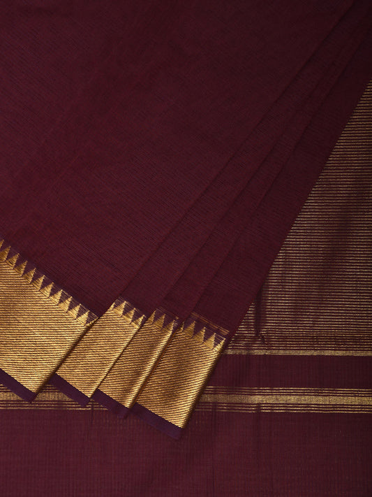 Maroon Mangalgiri Cotton Handloom Saree with Strips and Small Temple Border Design No Blouse mn0112