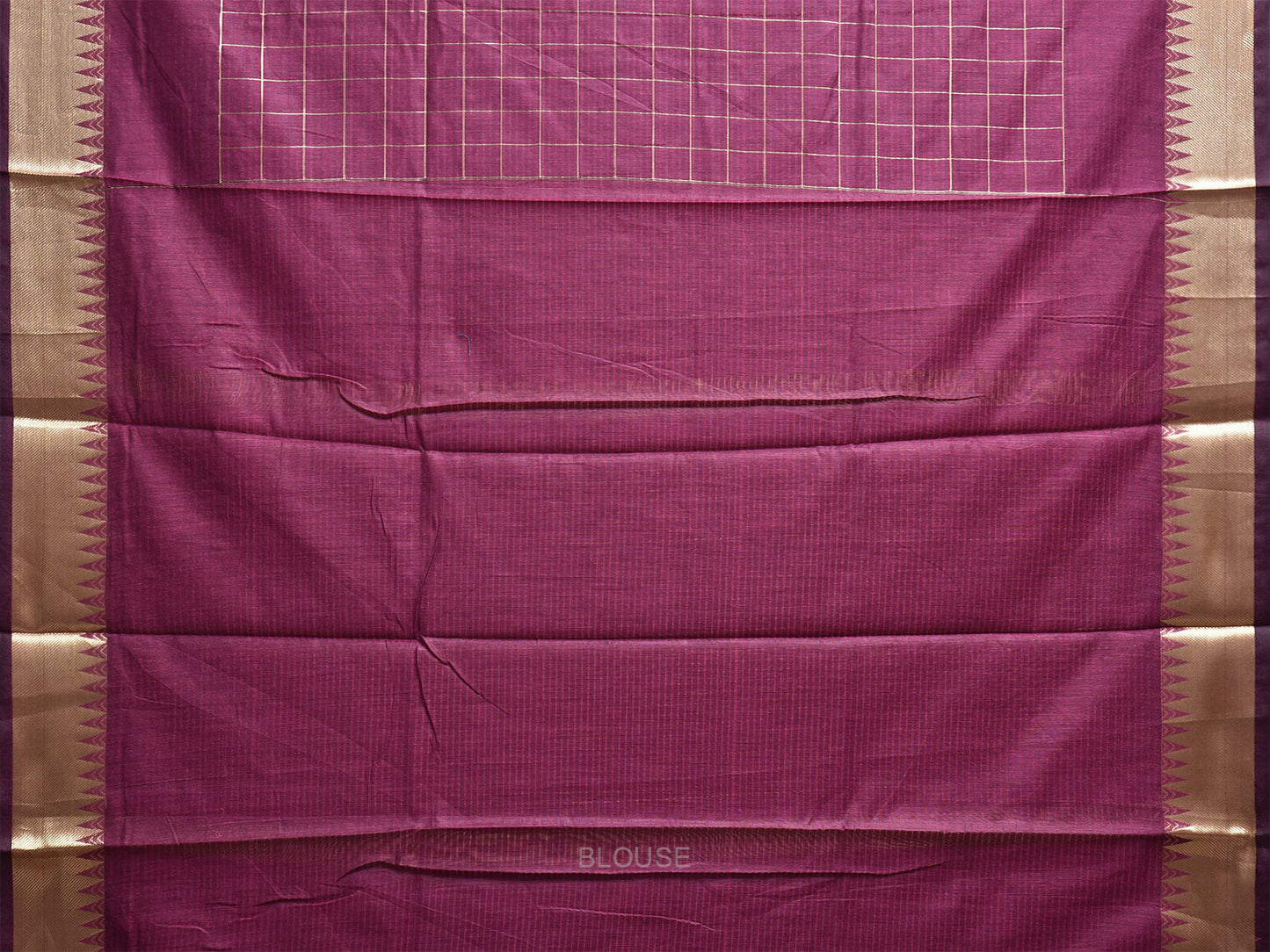 Purple Mangalgiri Cotton Handloom Saree with Checks and Temple Border Design mn0115