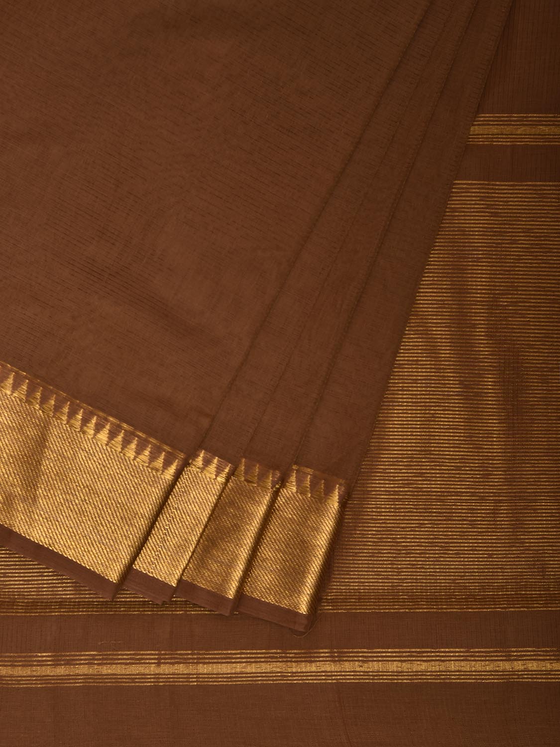 Fawn Mangalgiri Cotton Handloom Saree with Strips and Small Temple Border Design No Blouse mn0118