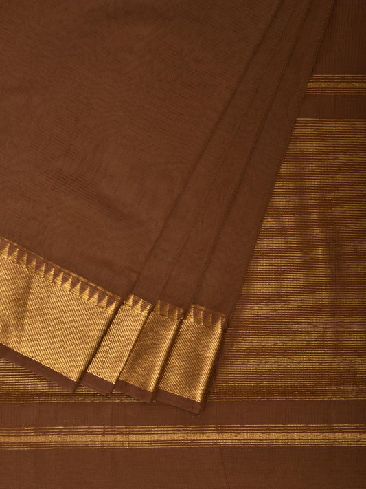Fawn Mangalgiri Cotton Handloom Saree with Strips and Small Temple Border Design No Blouse mn0118