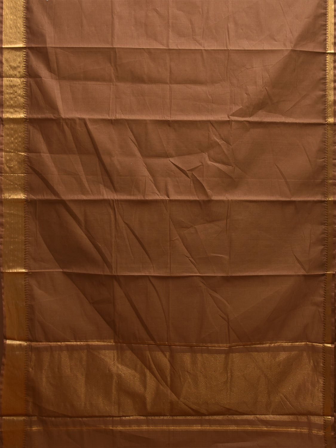 Fawn Mangalgiri Cotton Handloom Saree with Strips and Small Temple Border Design No Blouse mn0118