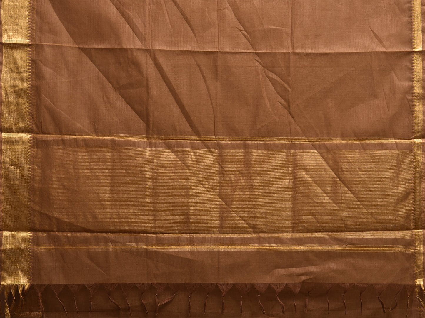 Fawn Mangalgiri Cotton Handloom Saree with Strips and Small Temple Border Design No Blouse mn0118