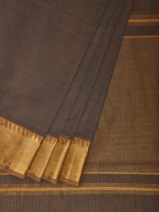 Grey and Blue Mangalgiri Cotton Handloom Saree with Strips and Small Temple Border Design No Blouse mn0119