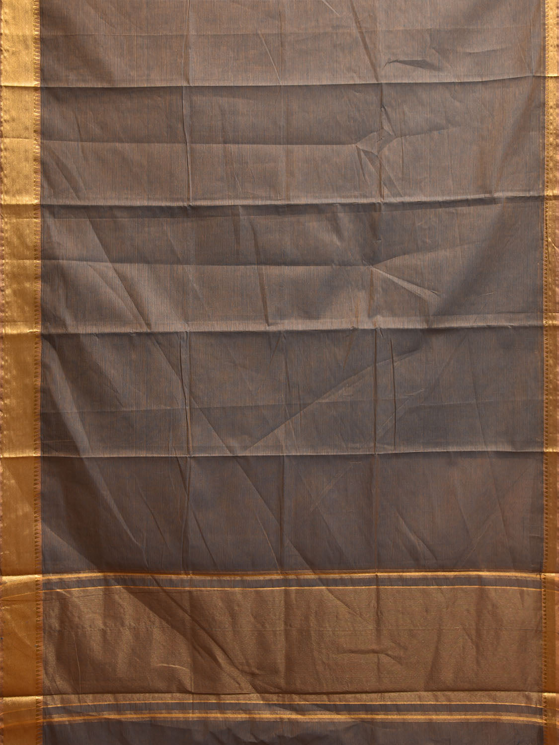 Grey and Blue Mangalgiri Cotton Handloom Saree with Strips and Small Temple Border Design No Blouse mn0119