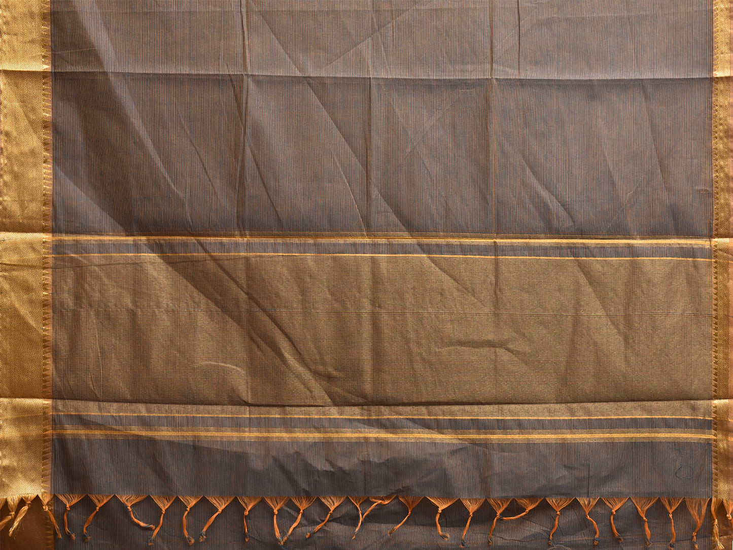 Grey and Blue Mangalgiri Cotton Handloom Saree with Strips and Small Temple Border Design No Blouse mn0119