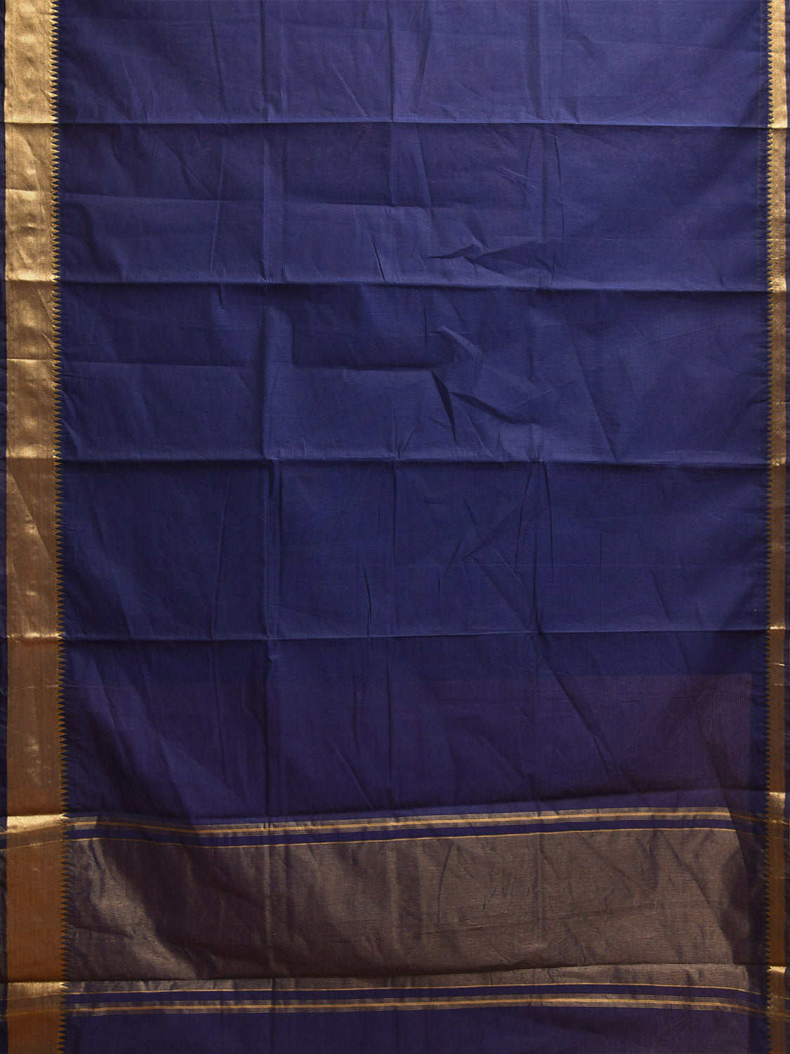 Dark Blue Mangalgiri Cotton Handloom Saree with Strips and Small Temple Border Design No Blouse mn0120