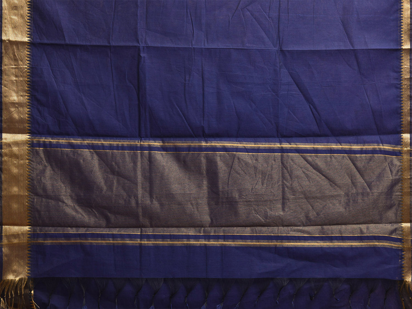 Dark Blue Mangalgiri Cotton Handloom Saree with Strips and Small Temple Border Design No Blouse mn0120