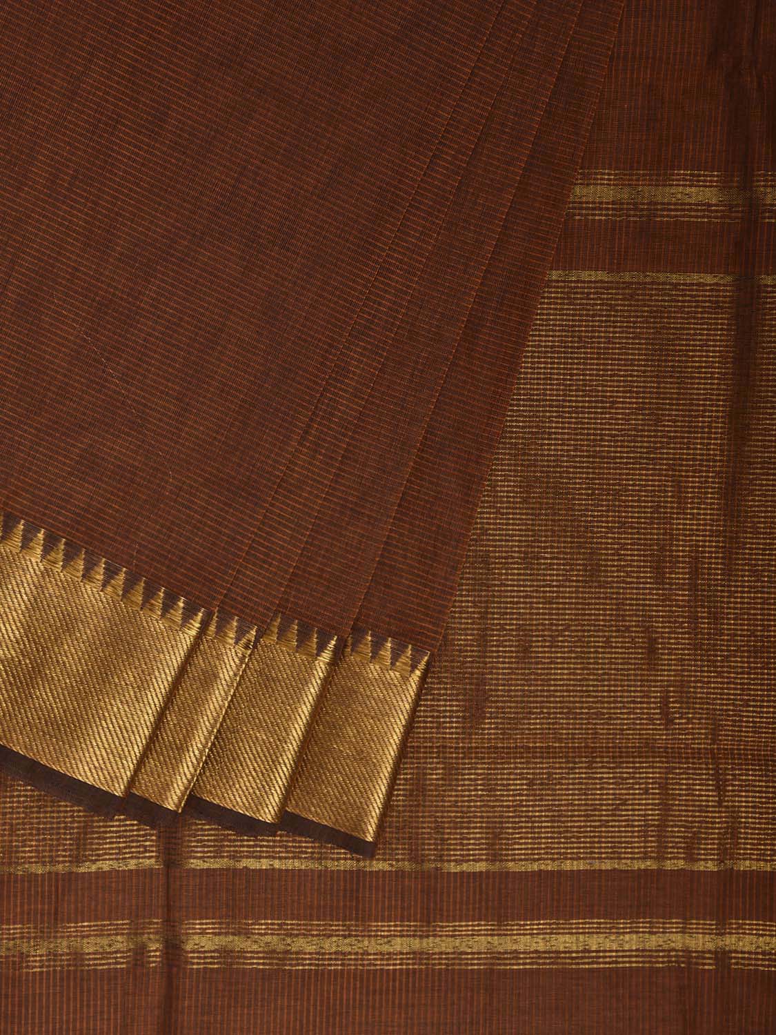 Rust Mangalgiri Cotton Handloom Saree with Strips and Small Temple Border Design No Blouse mn0121