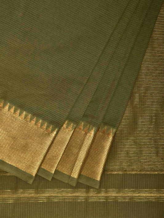 Light Green Mangalgiri Cotton Handloom Saree with Strips and Small Temple Border Design No Blouse mn0122