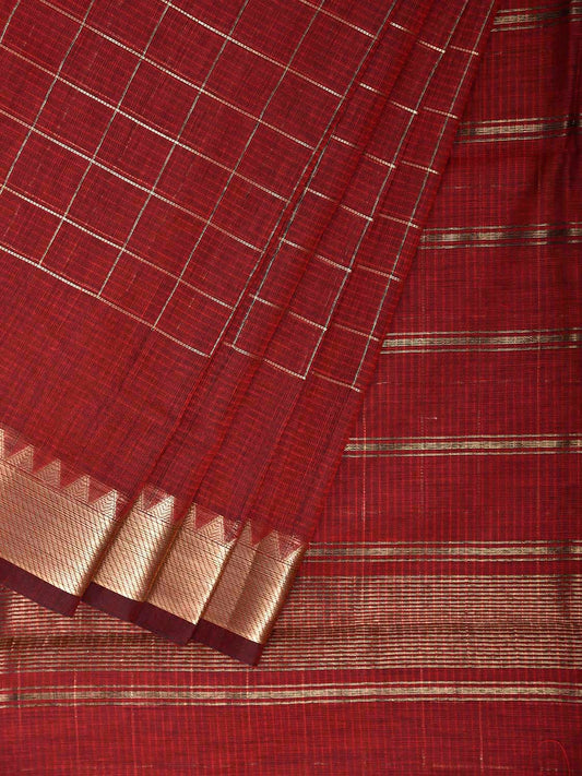 Red Mangalgiri Cotton Handloom Saree with Checks Design mn0123