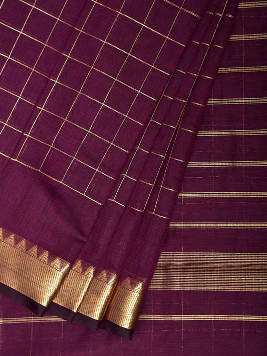 Purple Mangalgiri Cotton Handloom Saree with Checks Design mn0124