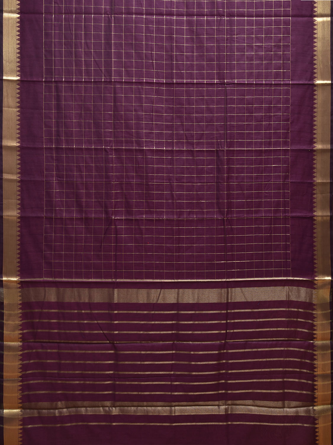 Purple Mangalgiri Cotton Handloom Saree with Checks Design mn0124