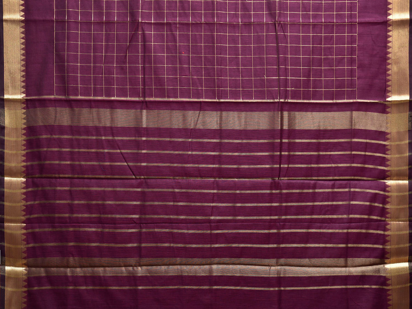 Purple Mangalgiri Cotton Handloom Saree with Checks Design mn0124