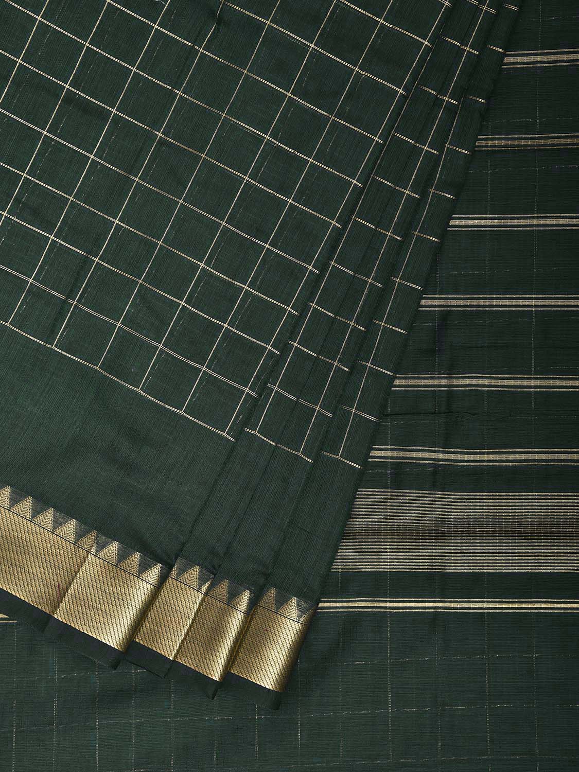 Green Mangalgiri Cotton Handloom Saree with Checks Design mn0125