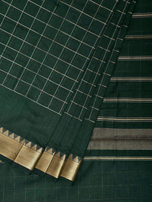 Green Mangalgiri Cotton Handloom Saree with Checks Design mn0125