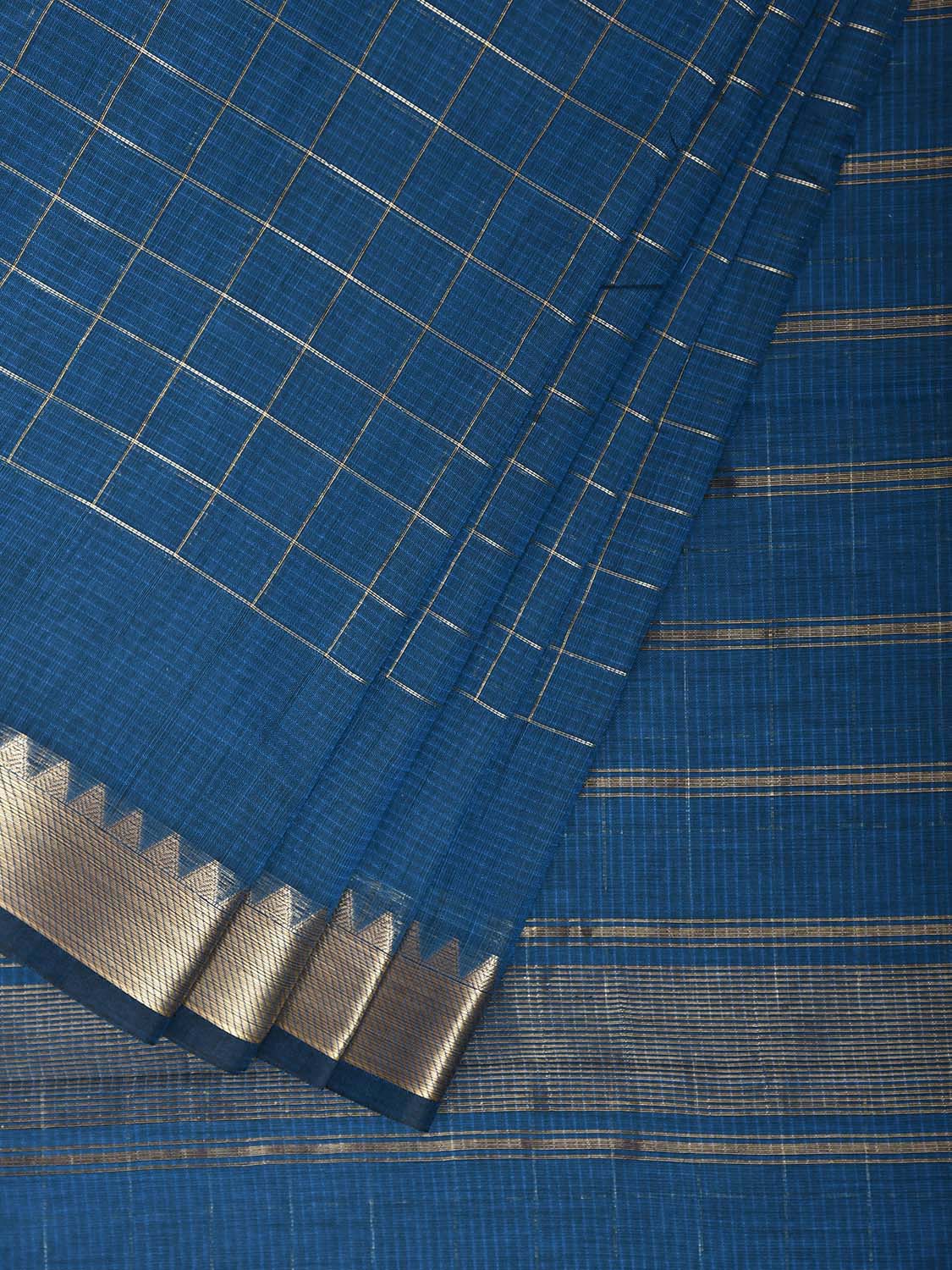 Blue Mangalgiri Cotton Handloom Saree with Checks Design mn0126