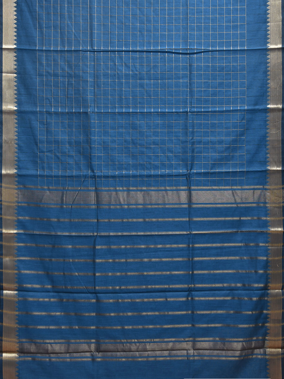 Blue Mangalgiri Cotton Handloom Saree with Checks Design mn0126