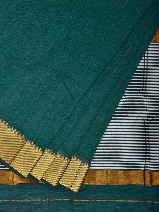 Green Mangalgiri Cotton Viscose Plain Saree with Strips Pallu Design mn0129