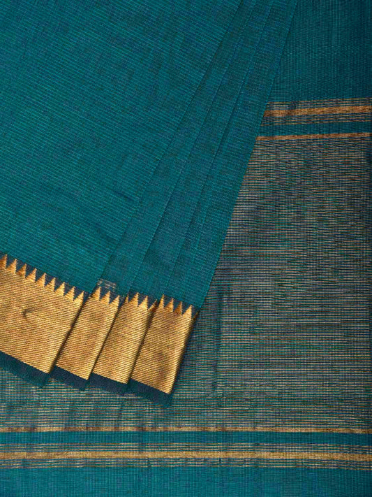 Teal Mangalgiri Cotton Handloom Saree with Strips Design No Blouse mn0132