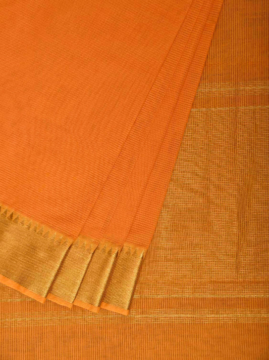 Orange Mangalgiri Cotton Handloom Saree with Strips Design No Blouse mn0133