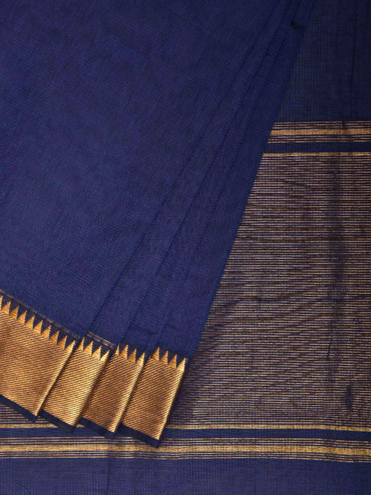 Dark Blue Mangalgiri Cotton Handloom Saree with Strips Design No Blouse mn0134
