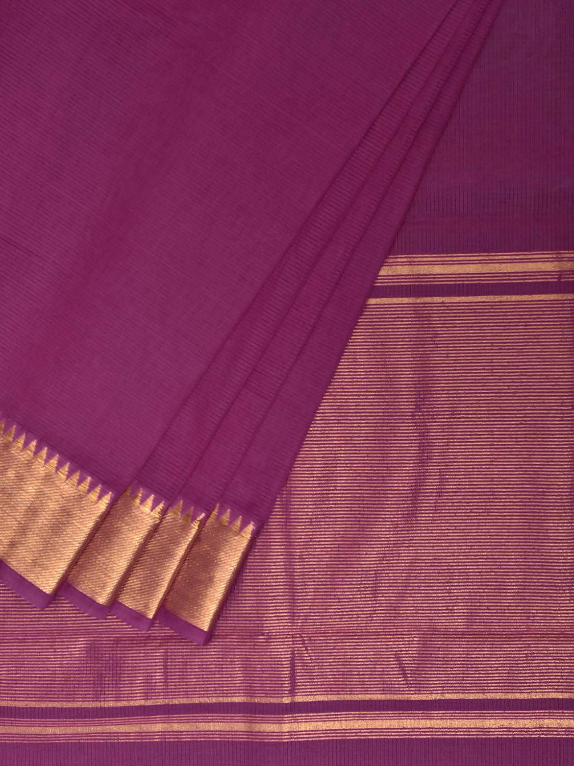 Magenta Mangalgiri Cotton Handloom Saree with Strips Pallu Design No Blouse mn0135