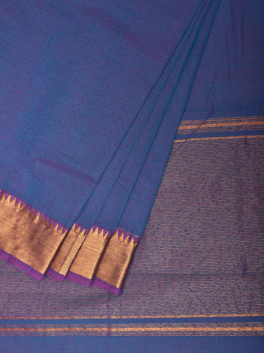 Teal Mangalgiri Cotton Handloom Saree with Strips Pallu Design No Blouse mn0136