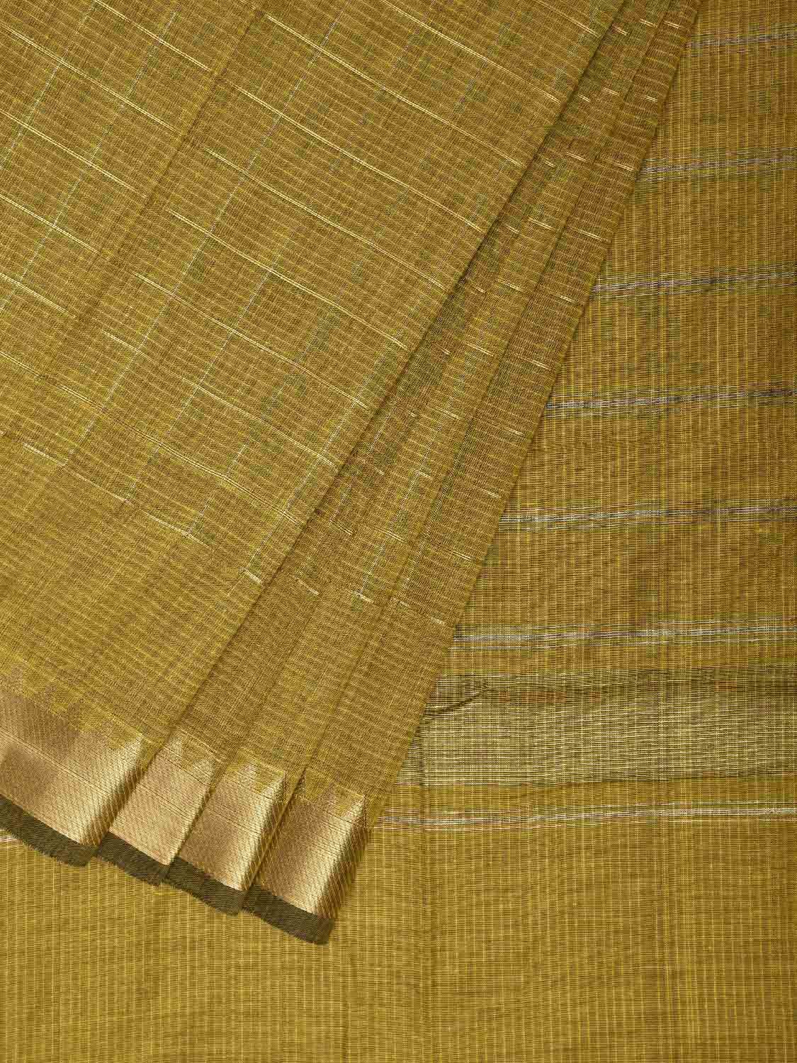 Light Olive Mangalgiri Cotton Viscose Saree with Checks Design mn0137