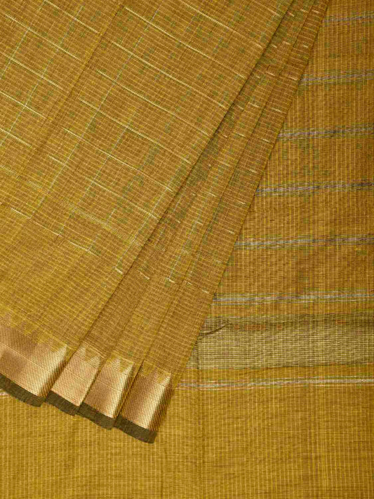 Light Olive Mangalgiri Cotton Viscose Saree with Checks Design mn0137