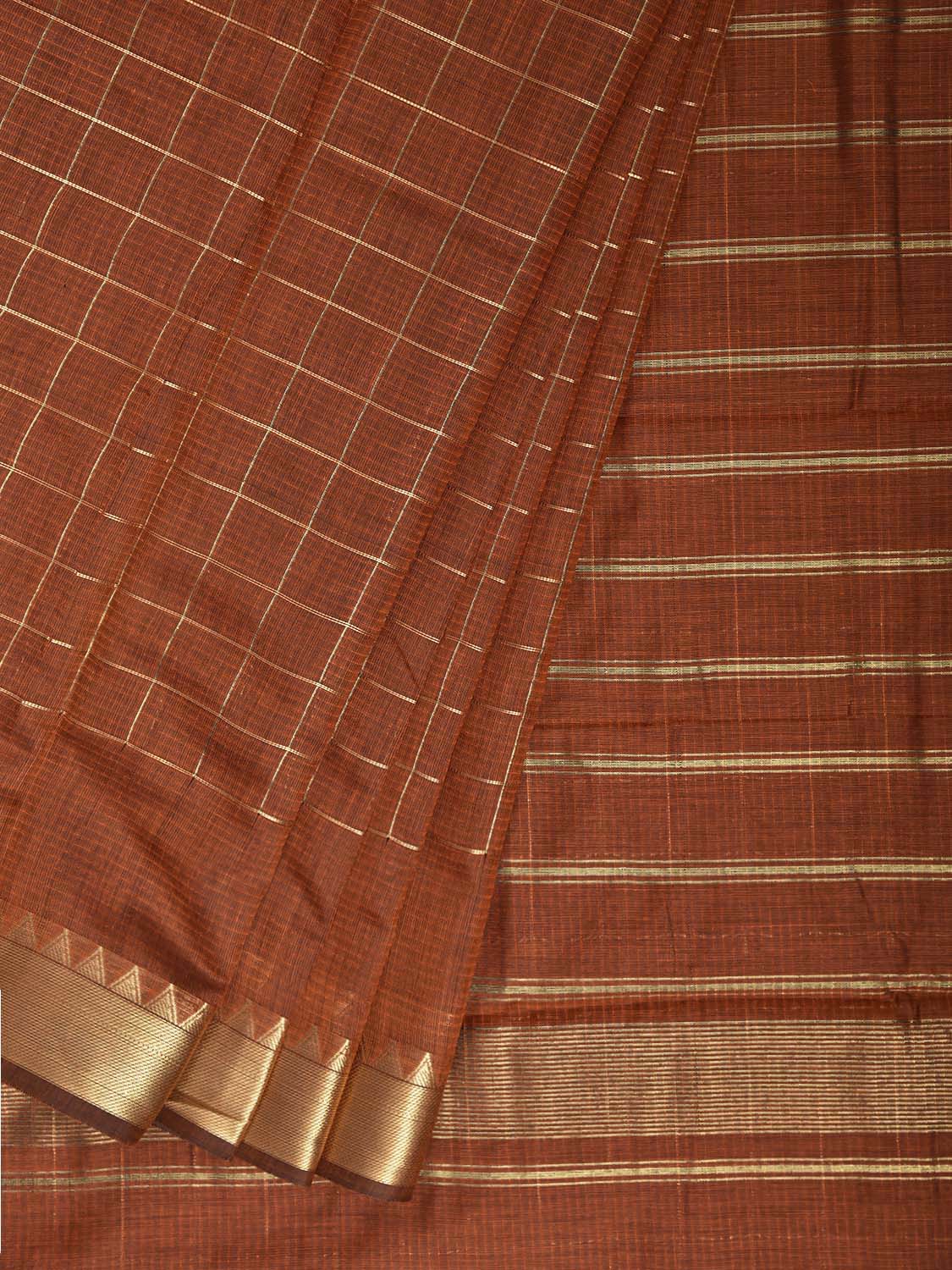 Rust Mangalgiri Cotton Viscose Saree with Big Checks Design mn0140