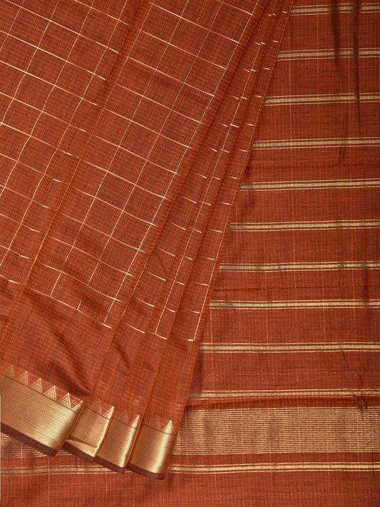 Rust Mangalgiri Cotton Viscose Saree with Big Checks Design mn0140