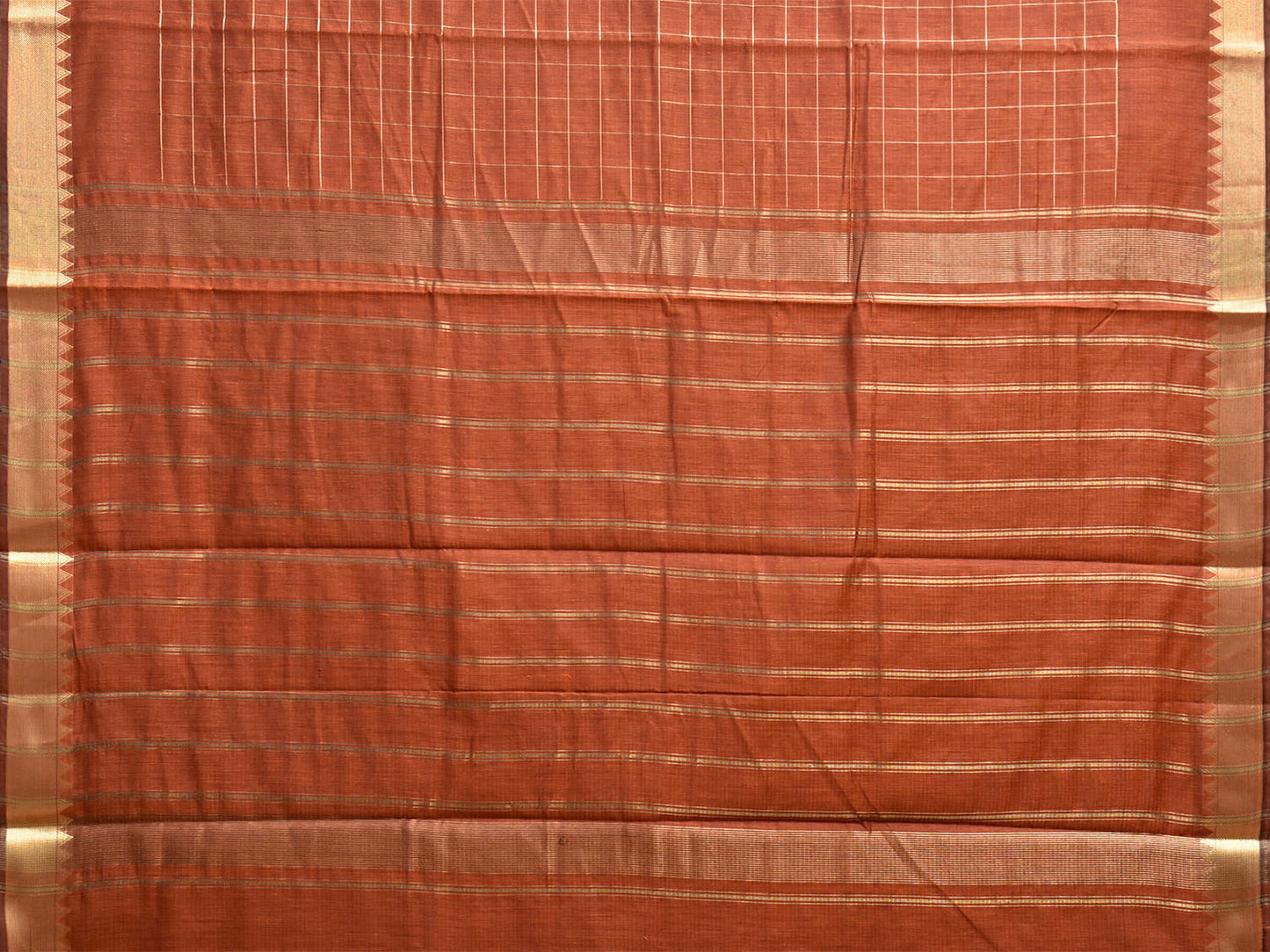 Rust Mangalgiri Cotton Viscose Saree with Big Checks Design mn0140