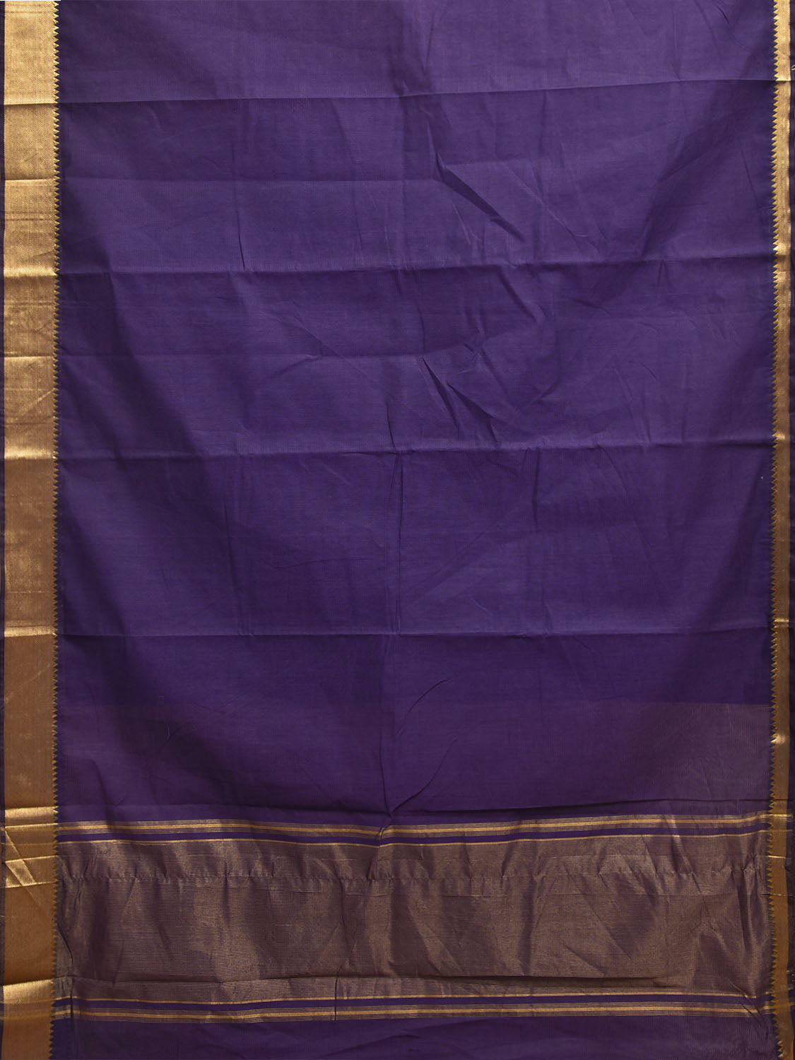 Indigo Mangalgiri Cotton Handloom Plain Saree with Strips Pallu Design No Blouse mn0141