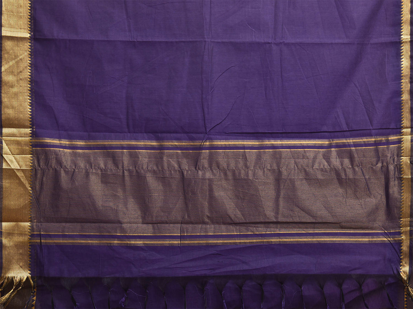 Indigo Mangalgiri Cotton Handloom Plain Saree with Strips Pallu Design No Blouse mn0141