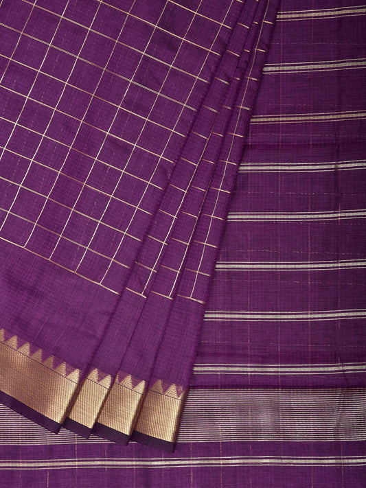 Purple Mangalgiri Cotton Viscose Saree with Big Checks Design mn0143
