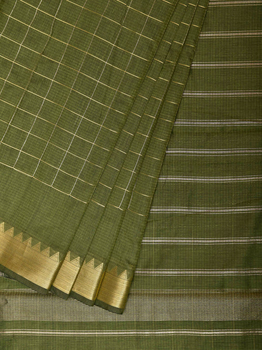Green Mangalgiri Cotton Viscose Saree with Big Checks Design mn0144