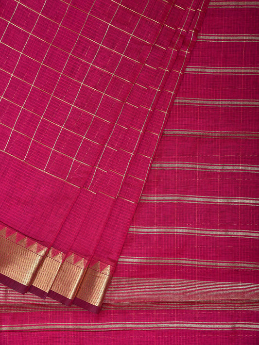 Pink Mangalgiri Cotton Viscose Saree with Big Checks Design mn0145