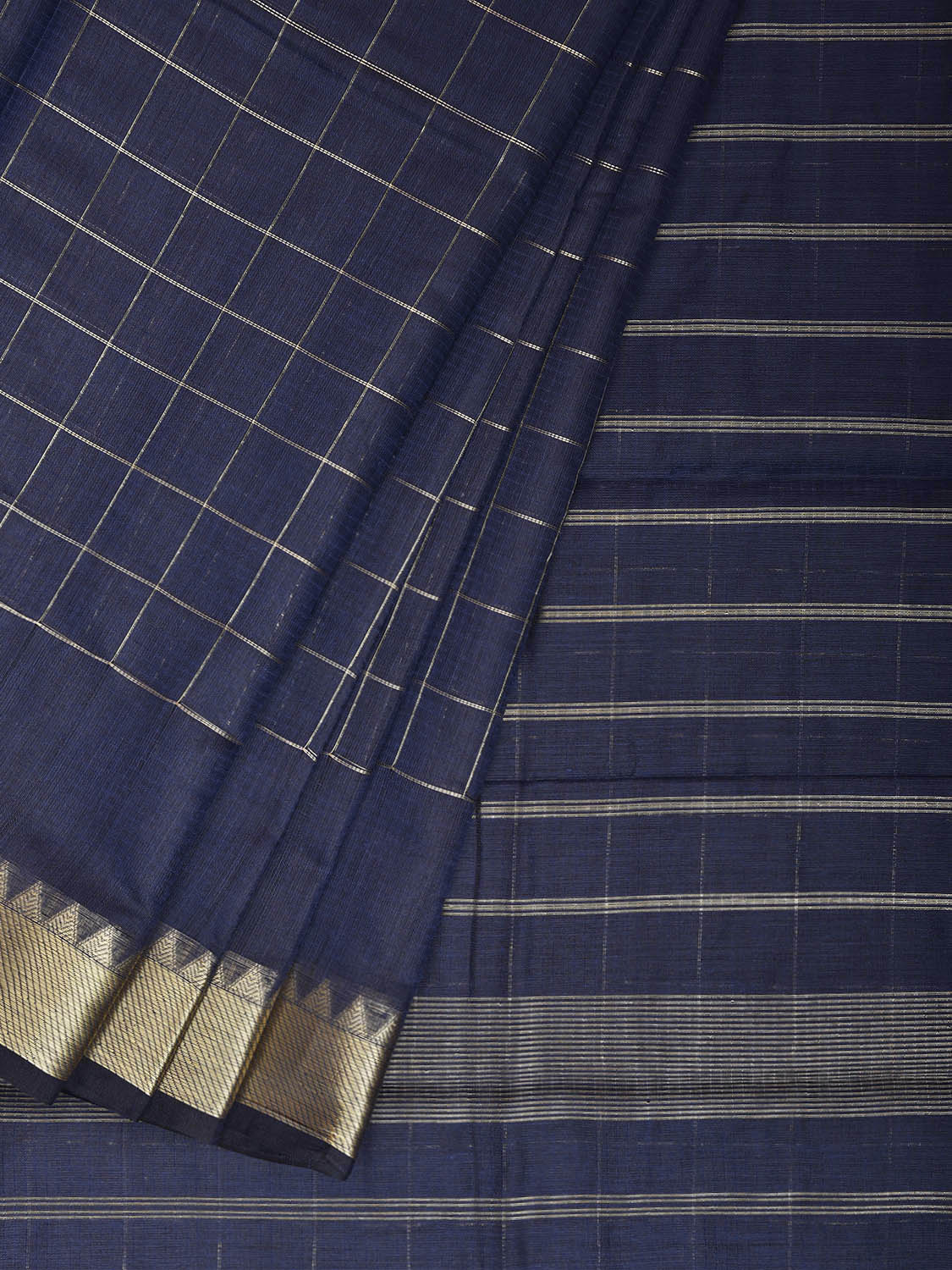 Navy Mangalgiri Cotton Viscose Saree with Checks Design mn0146