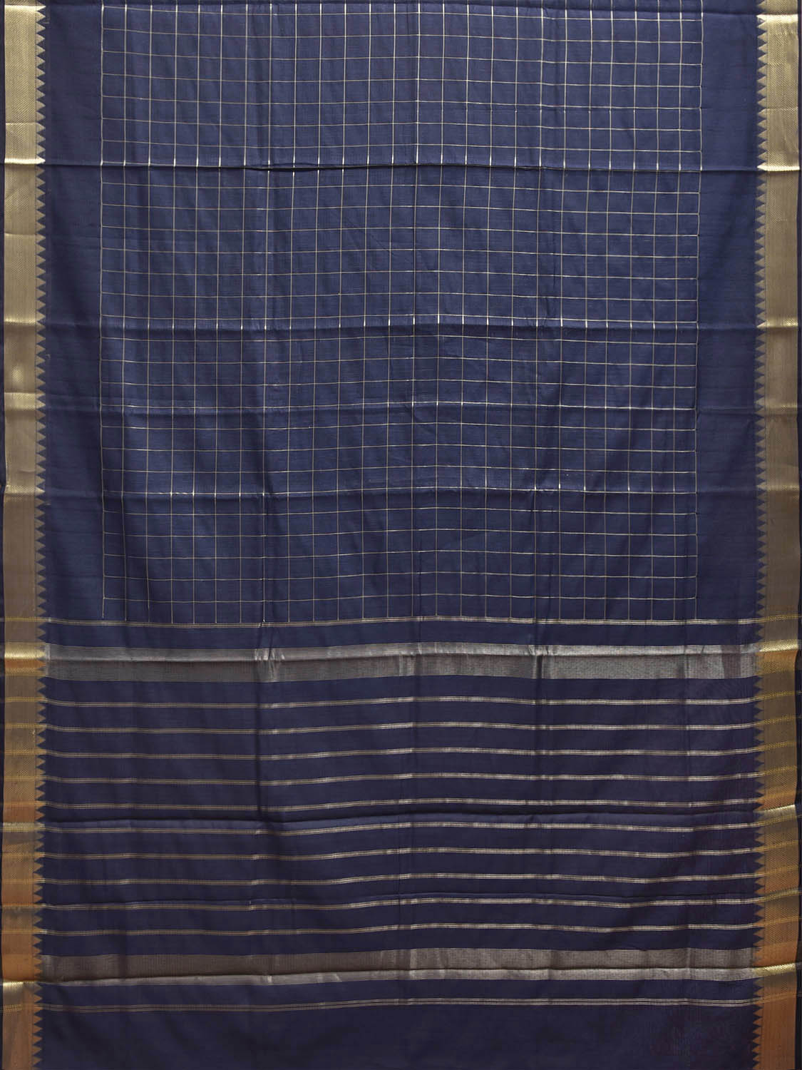 Navy Mangalgiri Cotton Viscose Saree with Checks Design mn0146