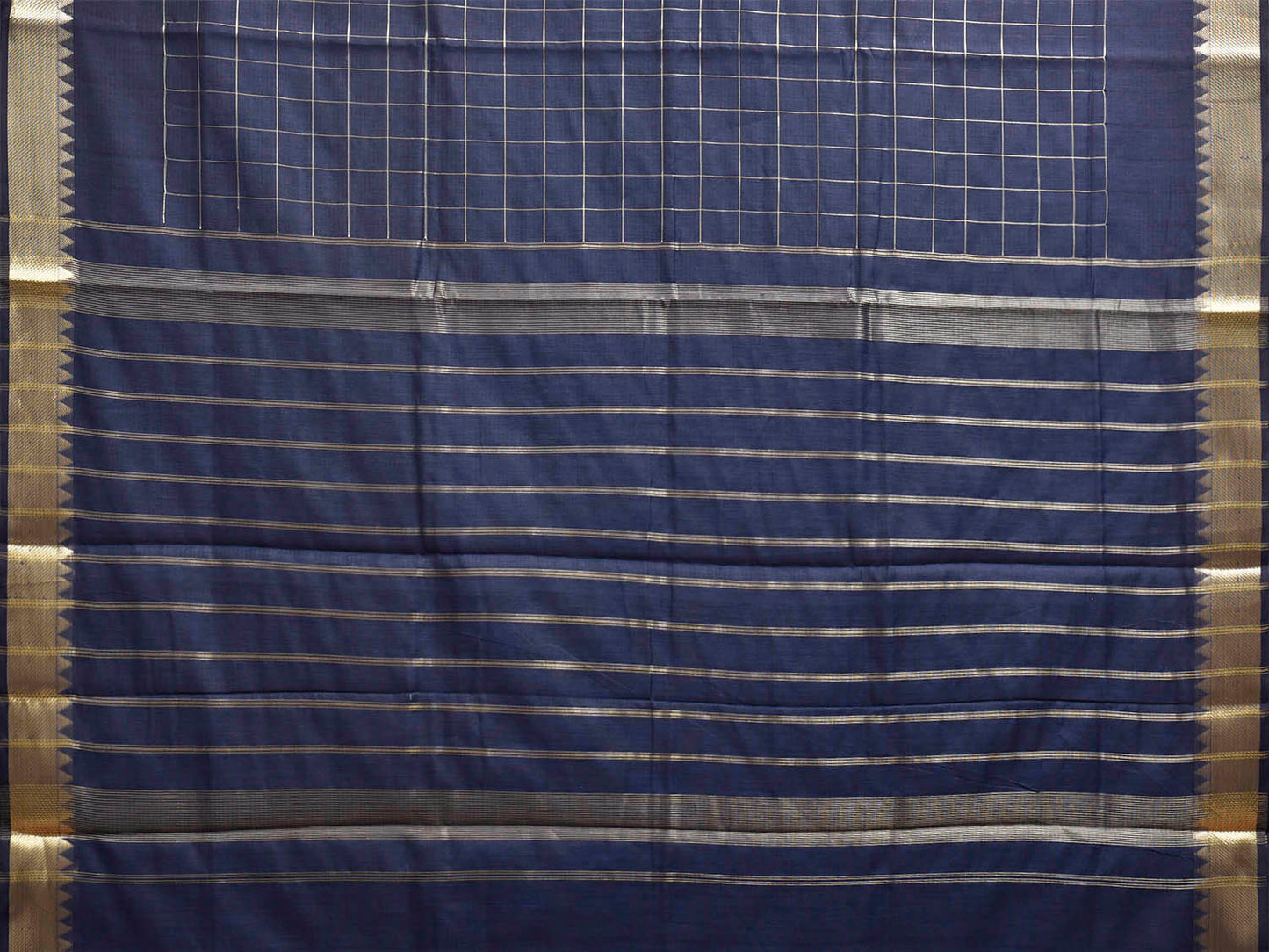 Navy Mangalgiri Cotton Viscose Saree with Checks Design mn0146